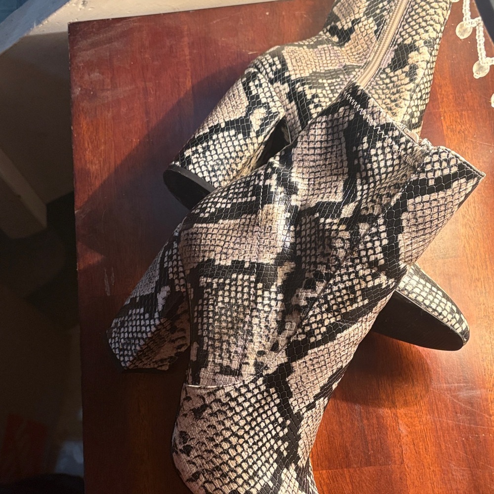 Aldo Black and Cream Snake Print Heeled Boots